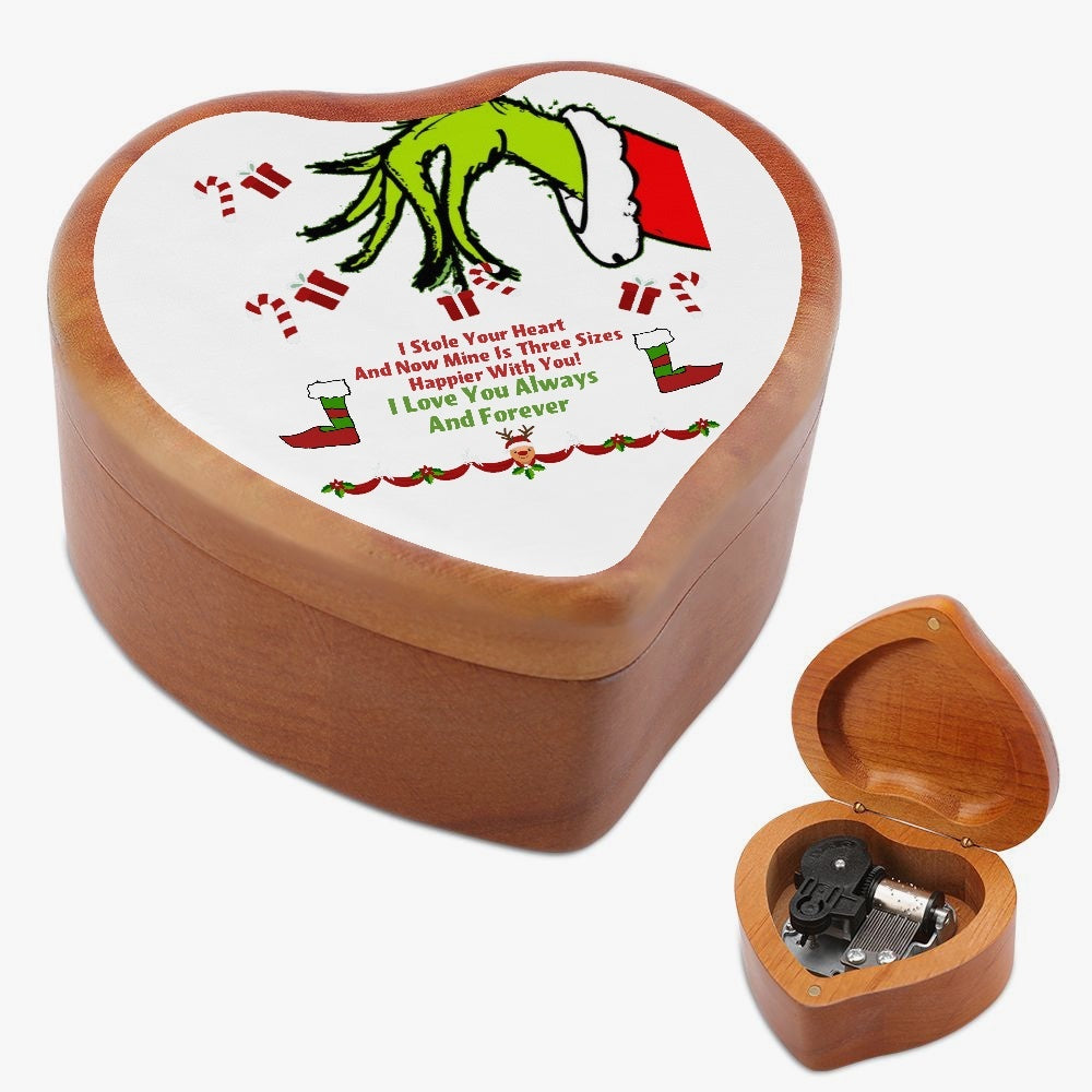 Heart Shaped Wooden Music Box I stole your Heart Christmas Grinch decoration