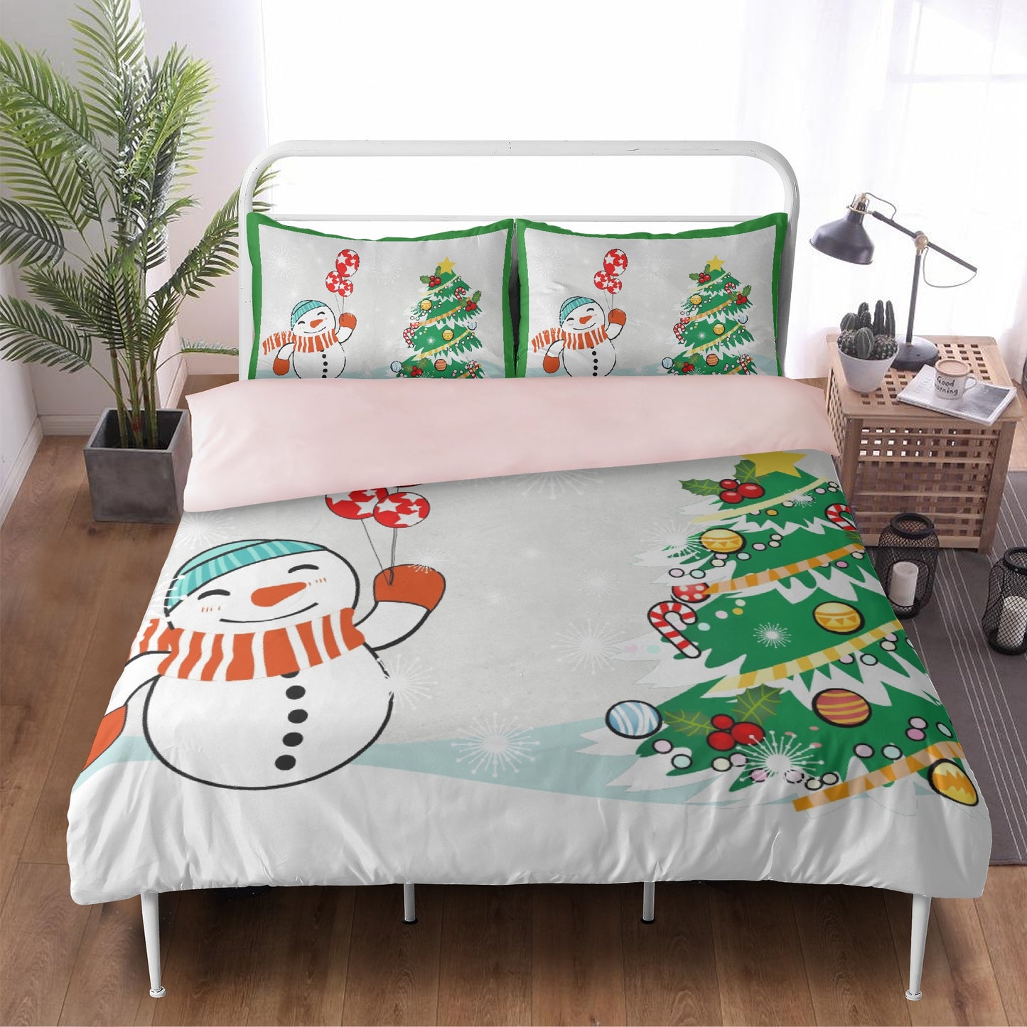 242. 3in1 Polyester Bedding Set Snowman and Christmas tree - HomeClothesJewelry