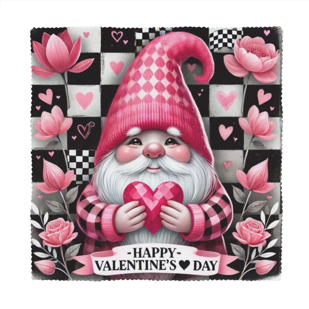 Napkins Black and White with pink gnome Happy Valentine’s Day - White / 2PCS