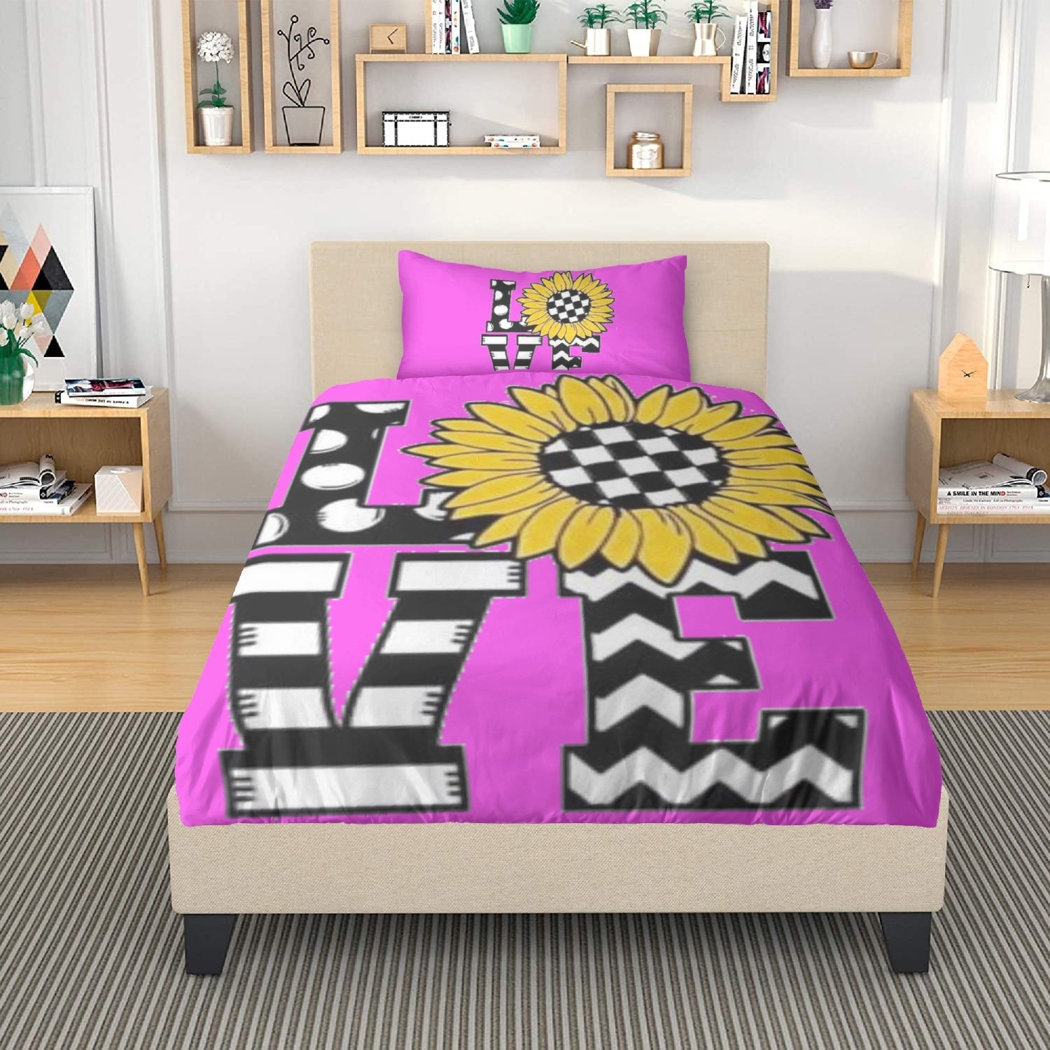 Love Themed 3-in-1 Polyester Bedding Set.