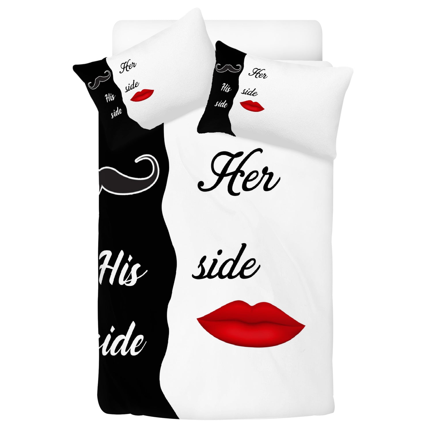 Bedding Her side, His side black and white funny decoration,lips and mustches