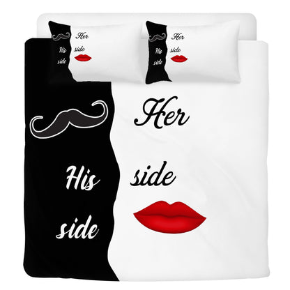 Bedding Her side, His side black and white funny decoration,lips and mustches