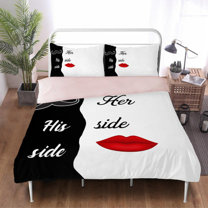 Bedding Her side, His side black and white funny decoration,lips and mustches