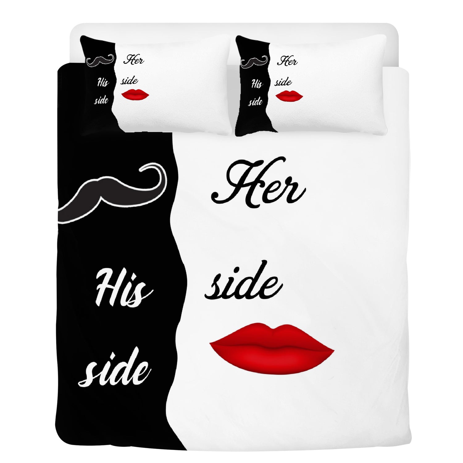 Bedding Her side, His side black and white funny decoration,lips and mustches