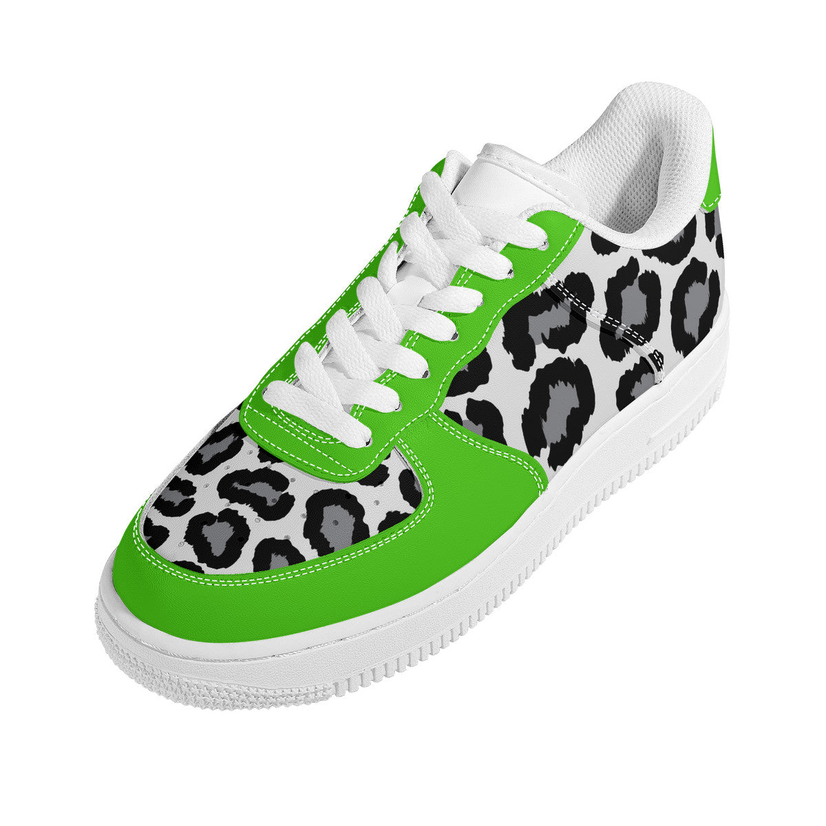 Low Top Unisex Sneakers Green with Leopard decoration