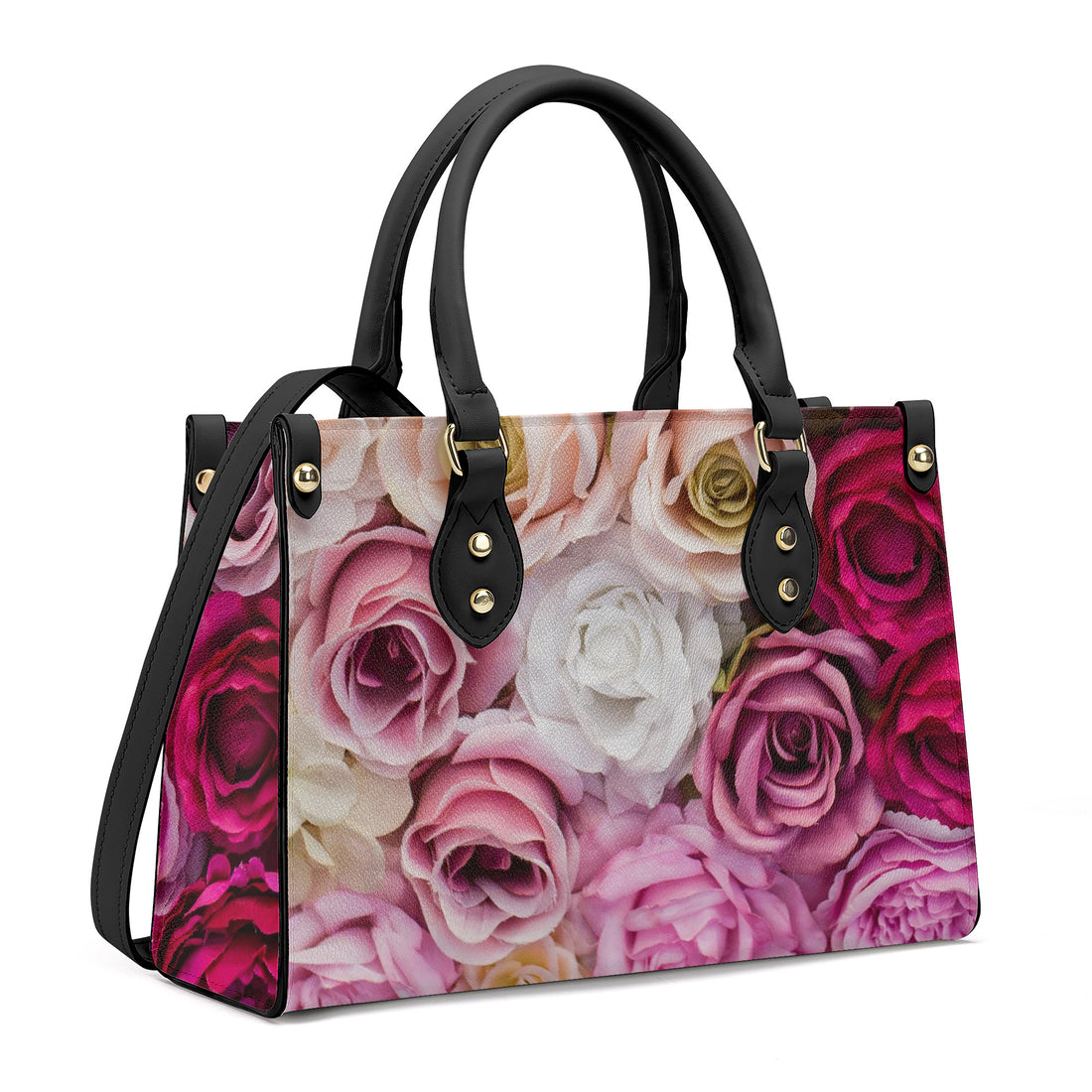 Luxury Women PU Tote Bag - Black with Roses