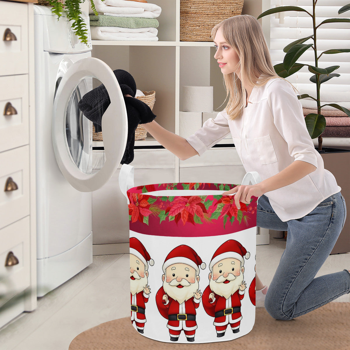 Round Laundry Basket Santa Claus Christmas decoration