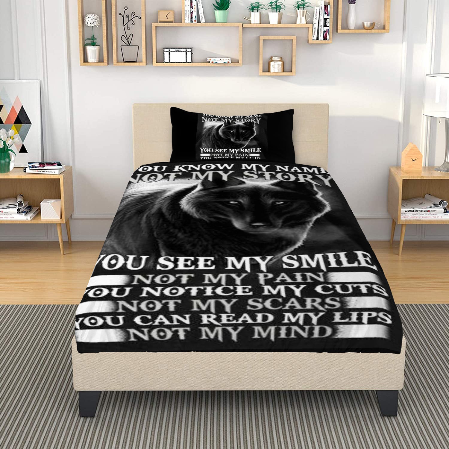 Bedding Wolf Black and White