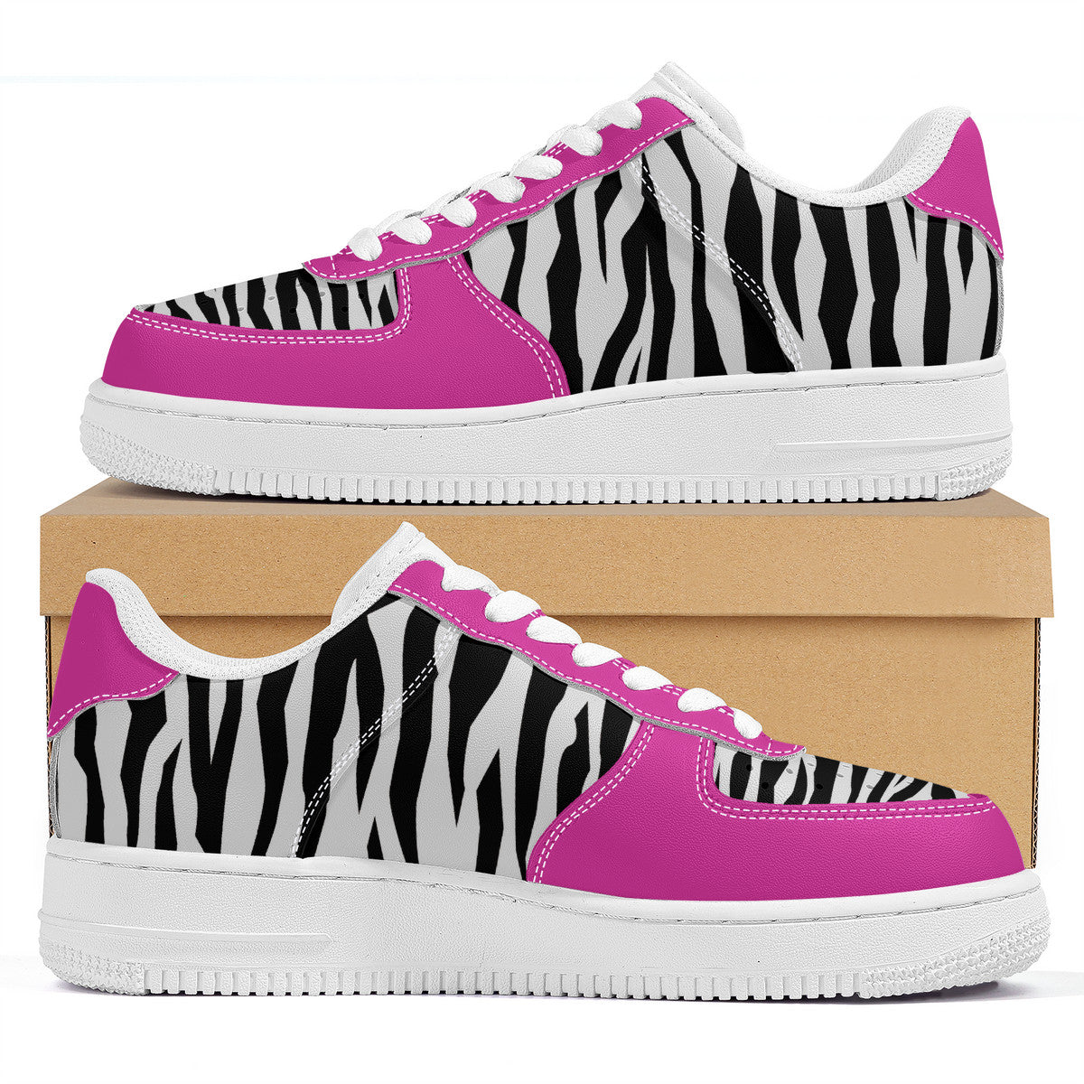 Low Top Unisex Sneakers Tiger decoration with pink