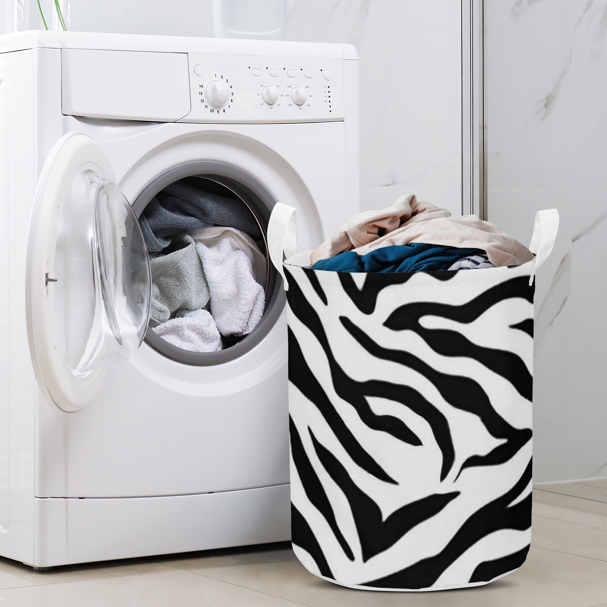 Round Laundry Basket Tiger black white