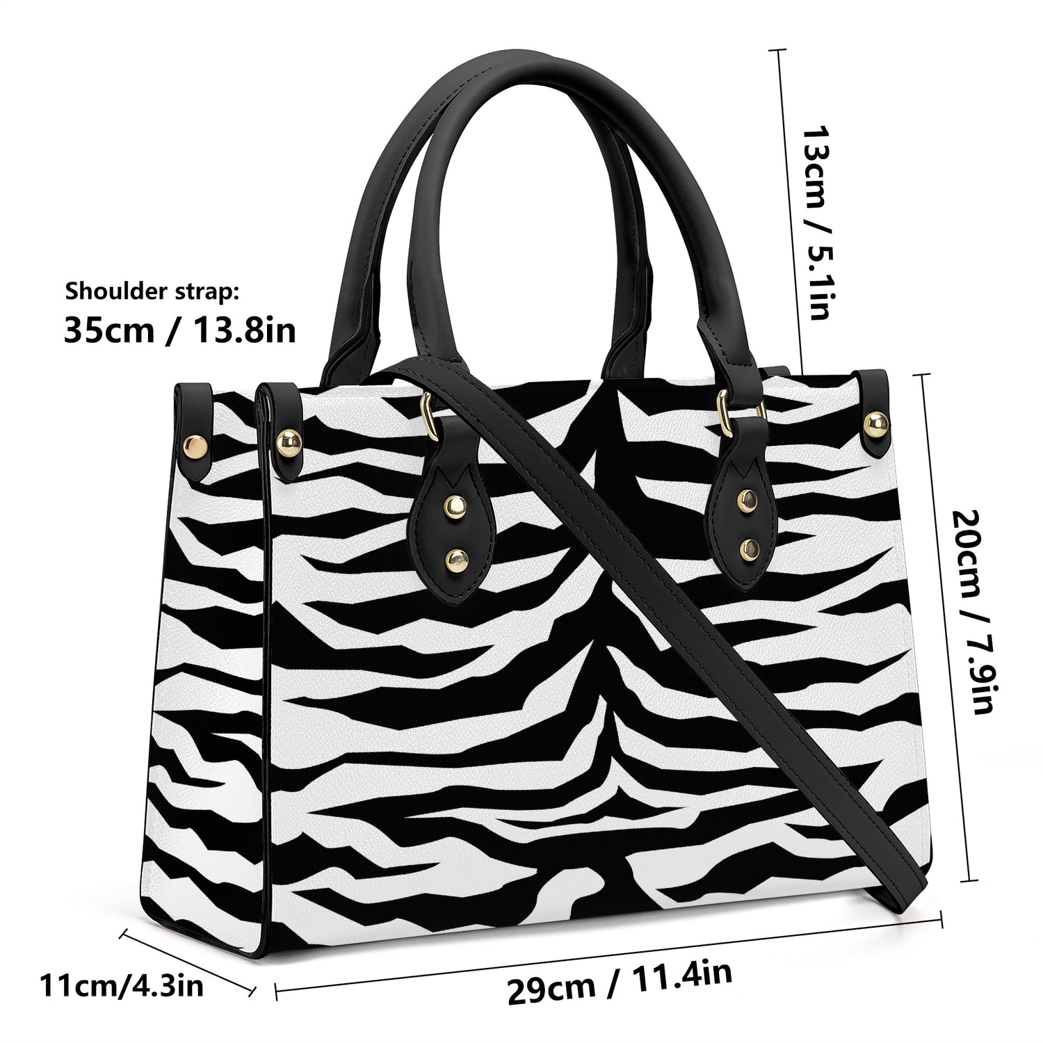 Luxury Women PU Tote Bag - Black White Tiger decoration