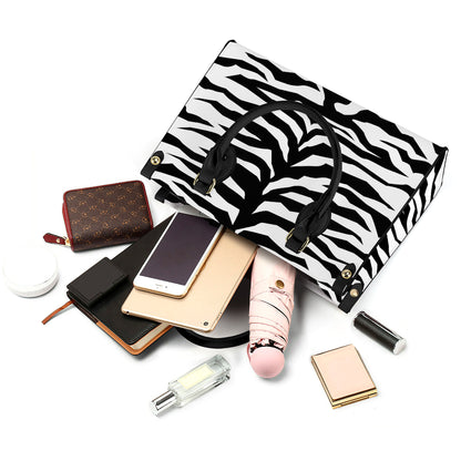 Luxury Women PU Tote Bag - Black White Tiger decoration