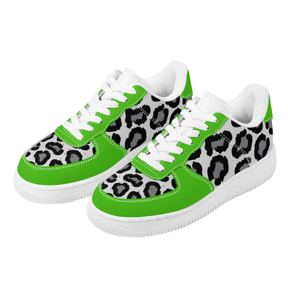 Low Top Unisex Sneakers Green with Leopard decoration