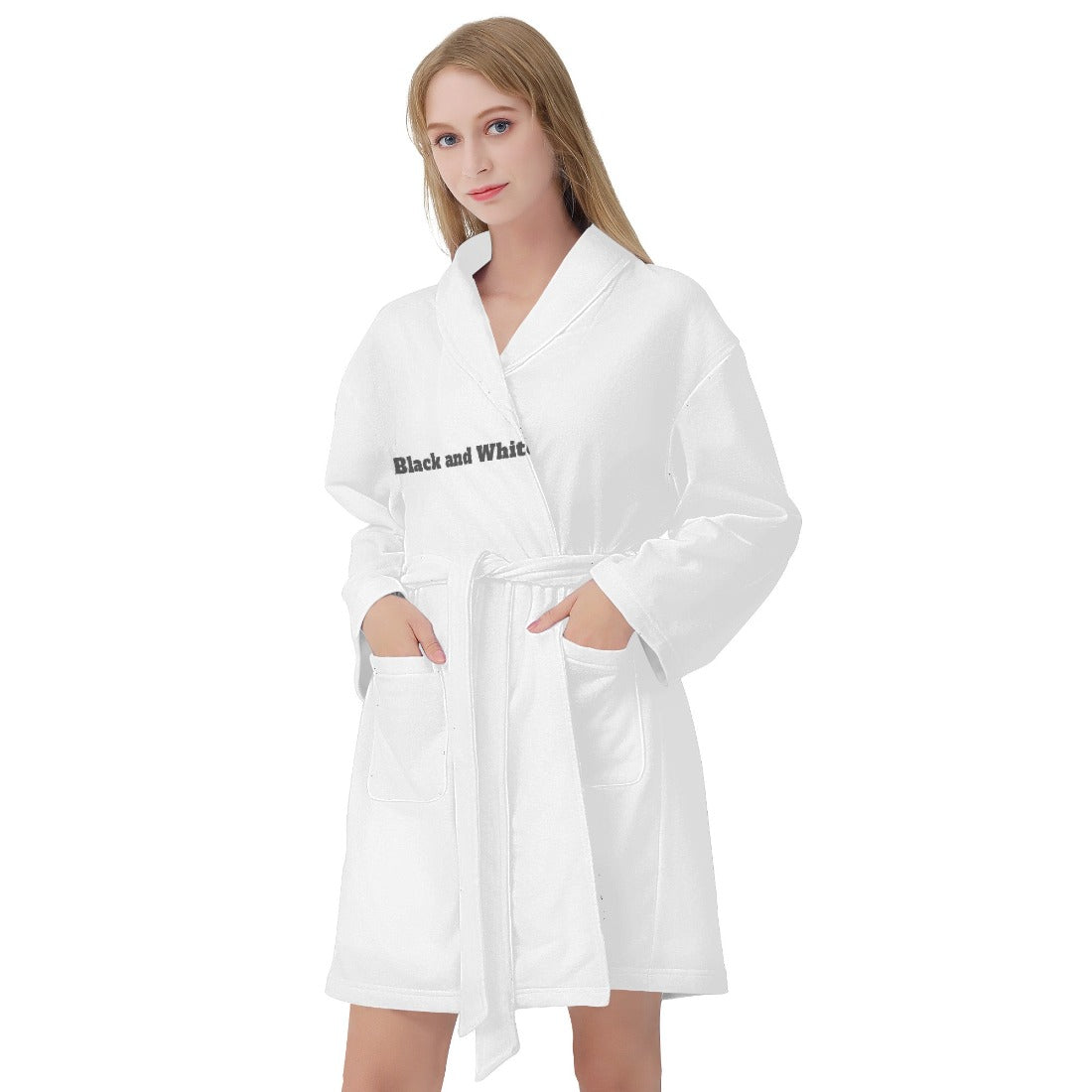 A Classic Combination: Stylish Bath Robe in White with Black and White Accents Home-clothes-jewelry