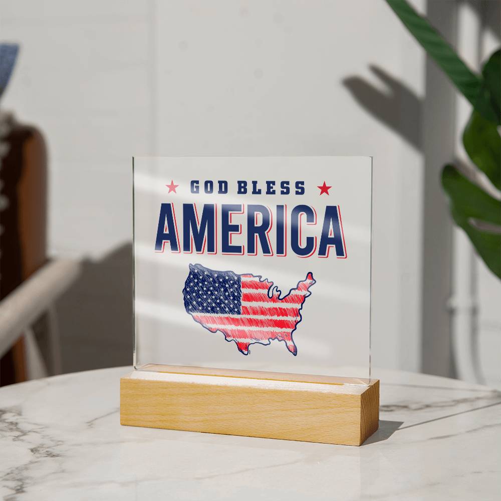 Acrylic Square Plaque God Bless America, 4th July celebrate Home-clothes-jewelry