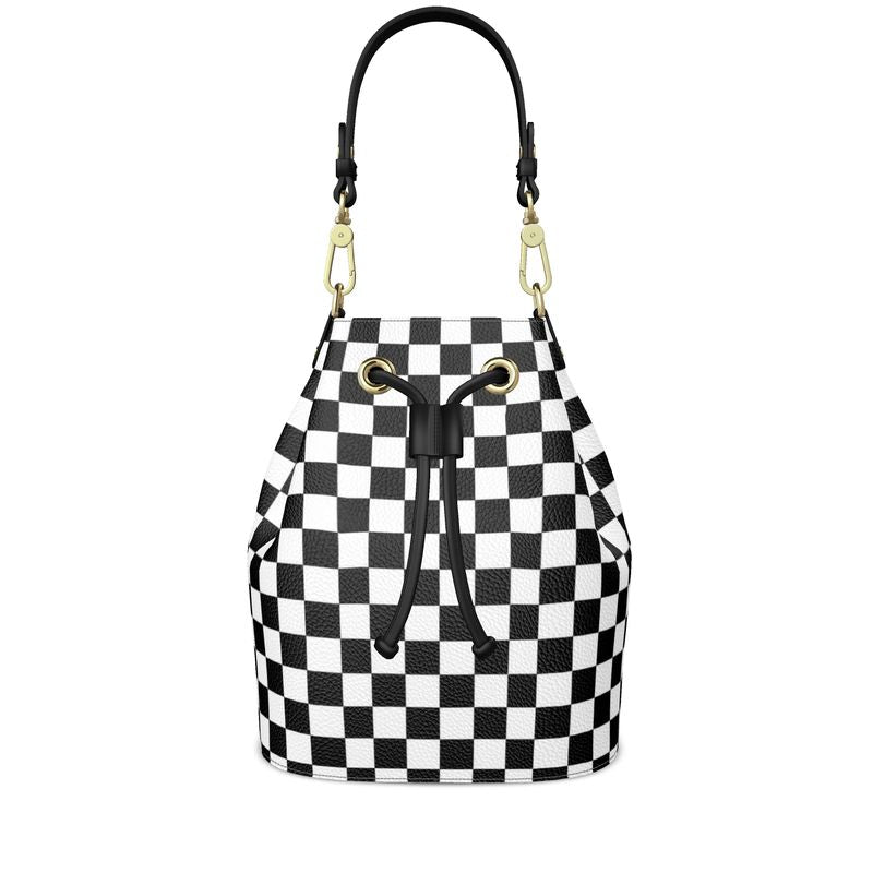 Bucket Bag Black and White checkered design Home-clothes-jewelry