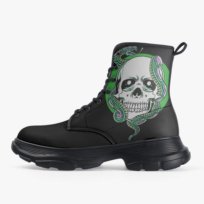 Casual Leather Chunky Boots Skull and Snake Home-clothes-jewelry