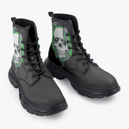 Casual Leather Chunky Boots Skull and Snake Home-clothes-jewelry