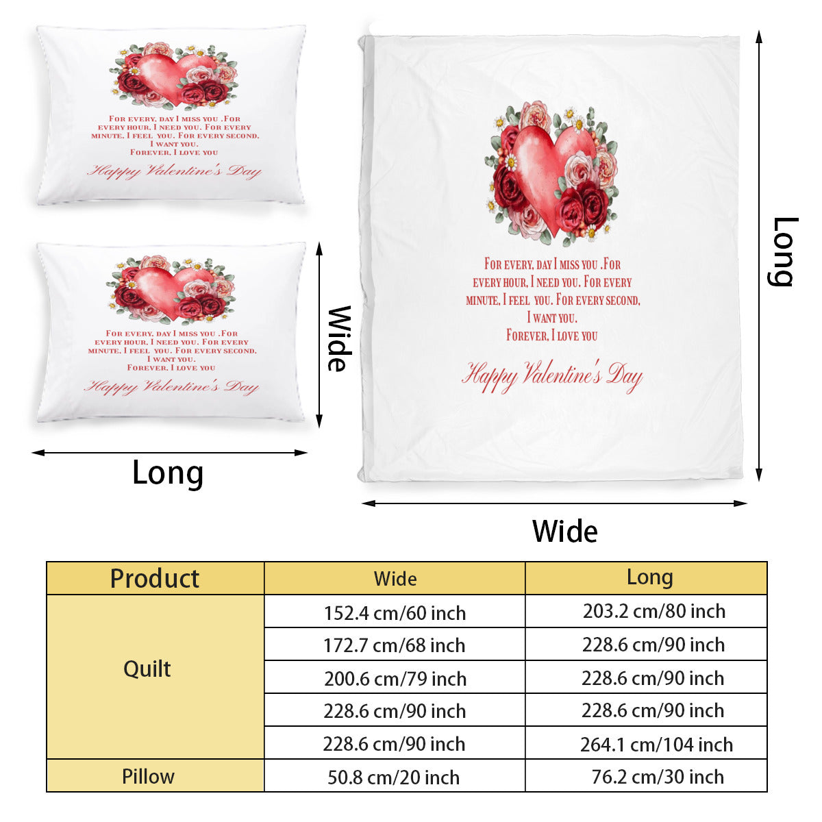 Duvet Cover 3-Piece Set (Double-Sided Printing) Happy Valentine&