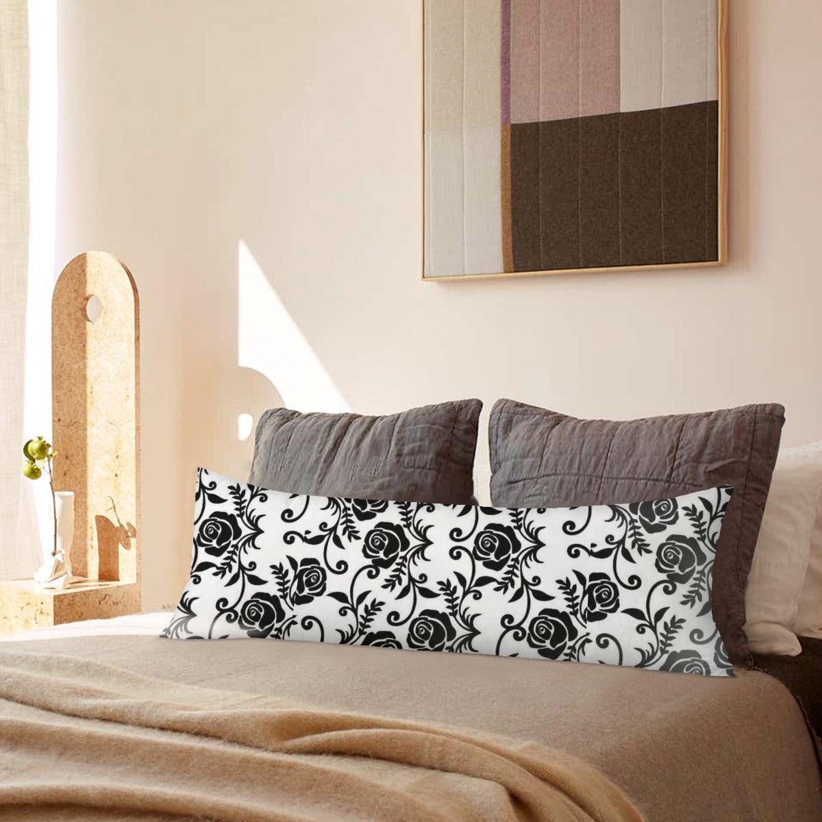 Long Pillow Cover black roses Home-clothes-jewelry