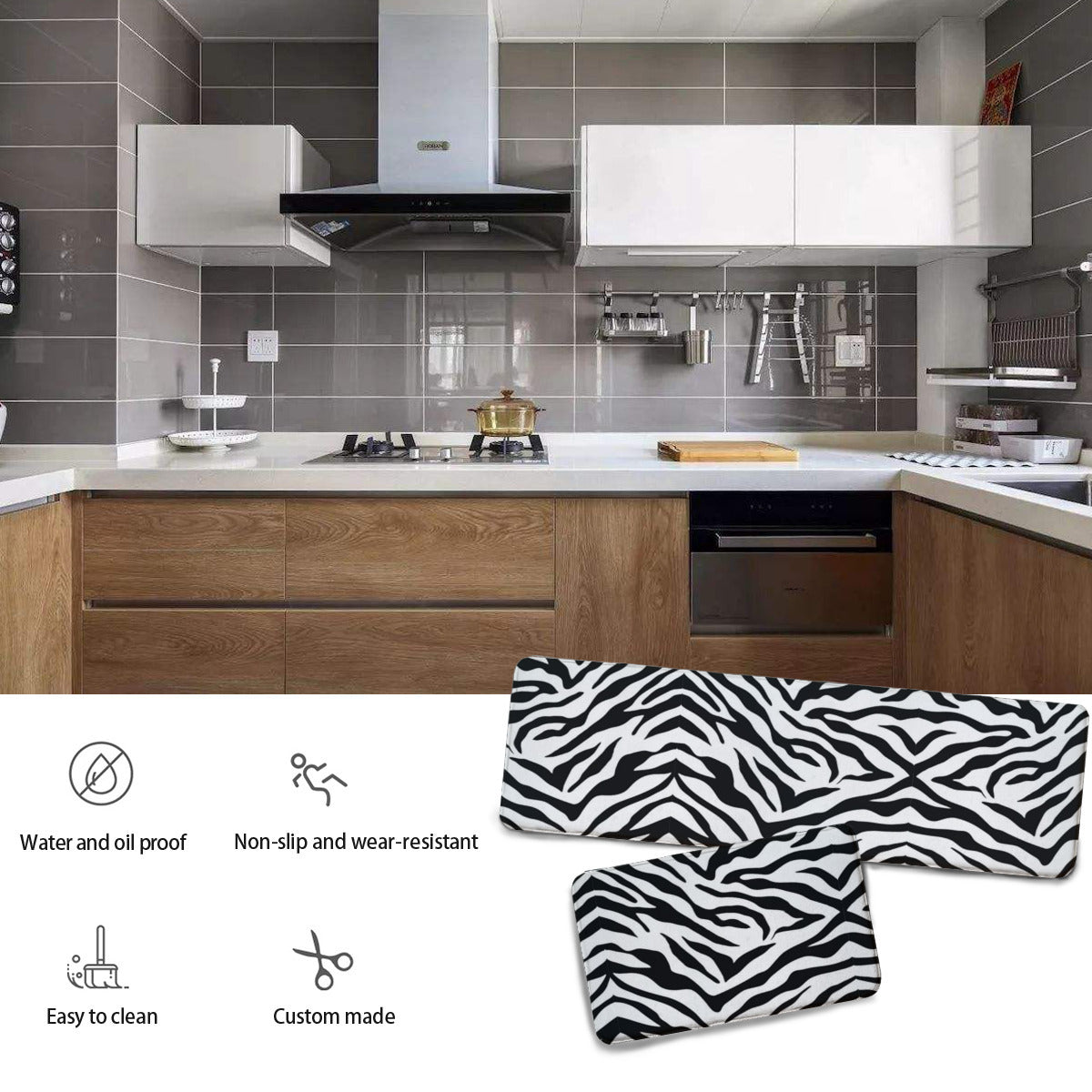 Non-slip two-piece M kitchen mat | Flannel, zebra Home-clothes-jewelry