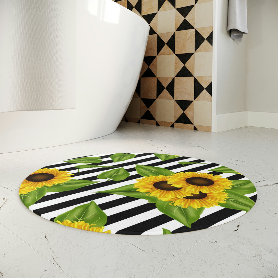 Polyester Bath Mat Sunflowers on black and white Home-clothes-jewelry