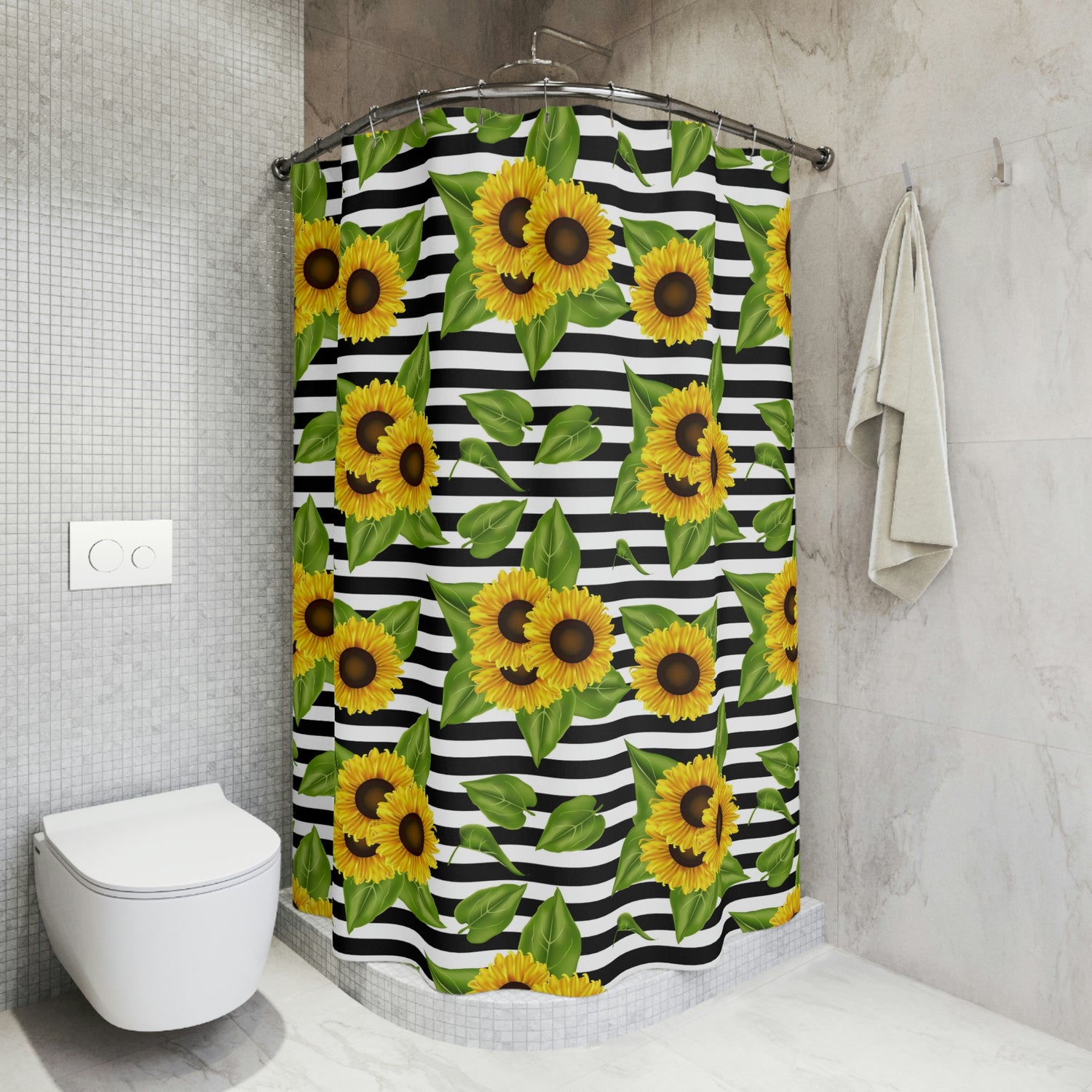 Polyester Shower Curtain Sunflowers on black and white Home-clothes-jewelry