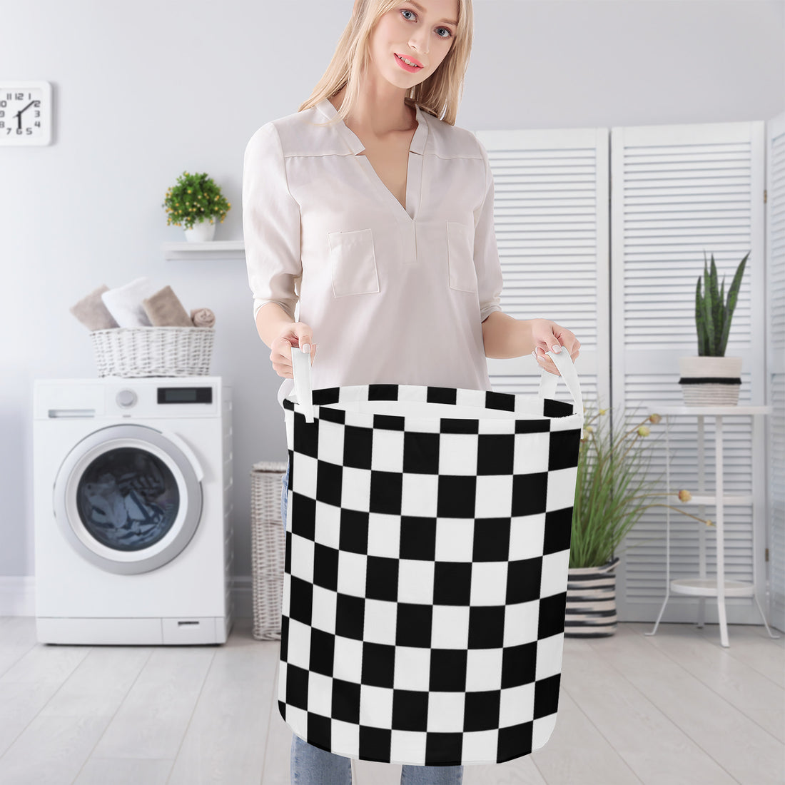 Round Laundry Basket Black and White Home-clothes-jewelry