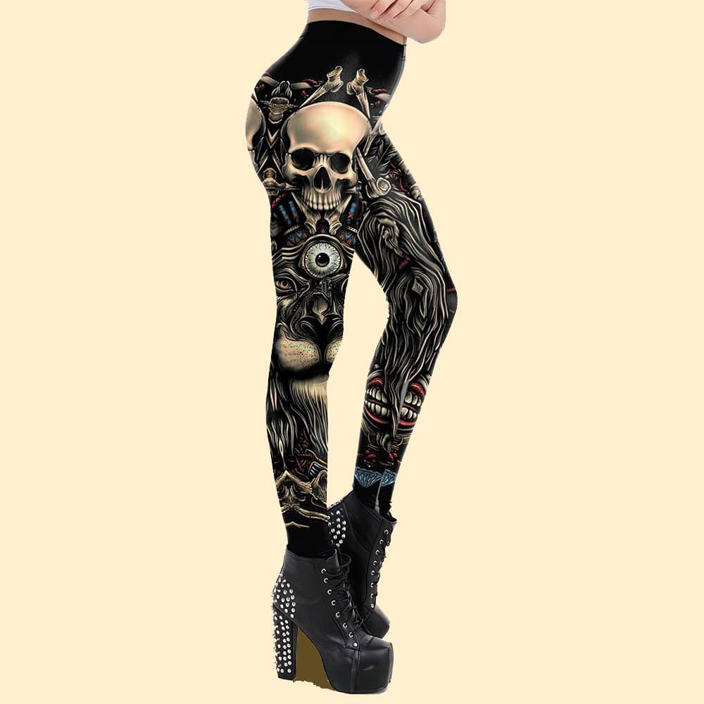 Skeleton Head,Halloween 3D Print Skintight High-waisted Yoga Leggings for Ladies Home-clothes-jewelry