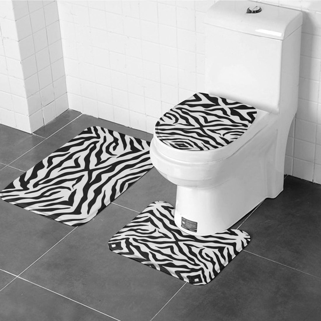 Stylishly Striped Sanctuaries: Elevate Your Bathroom with a Zebra-Inspired Three-Piece Flannel Set in Black and White Home-clothes-jewelry
