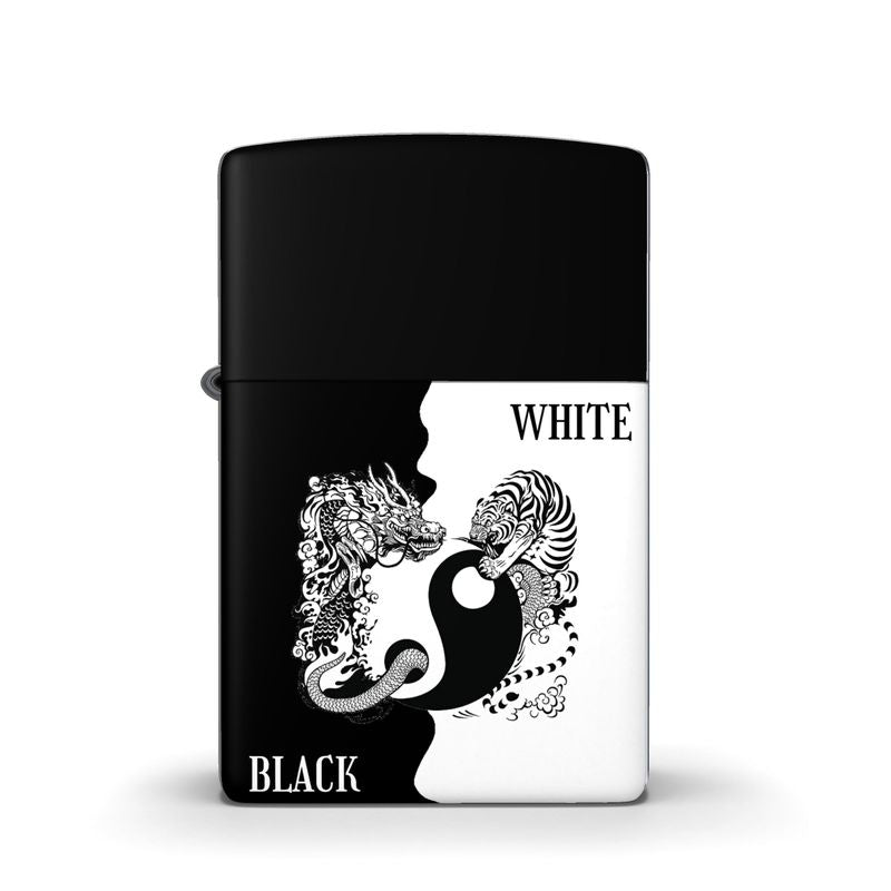 Unleashing the Mystic Power: The Exquisite Black and White Tiger and Dragon Dance on a Zippo® Lighter Home-clothes-jewelry