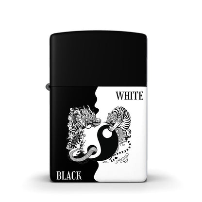Unleashing the Mystic Power: The Exquisite Black and White Tiger and Dragon Dance on a Zippo® Lighter Home-clothes-jewelry