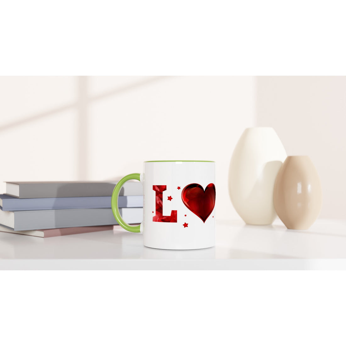 White Ceramic Mug with Color Inside, Love, Valentine&
