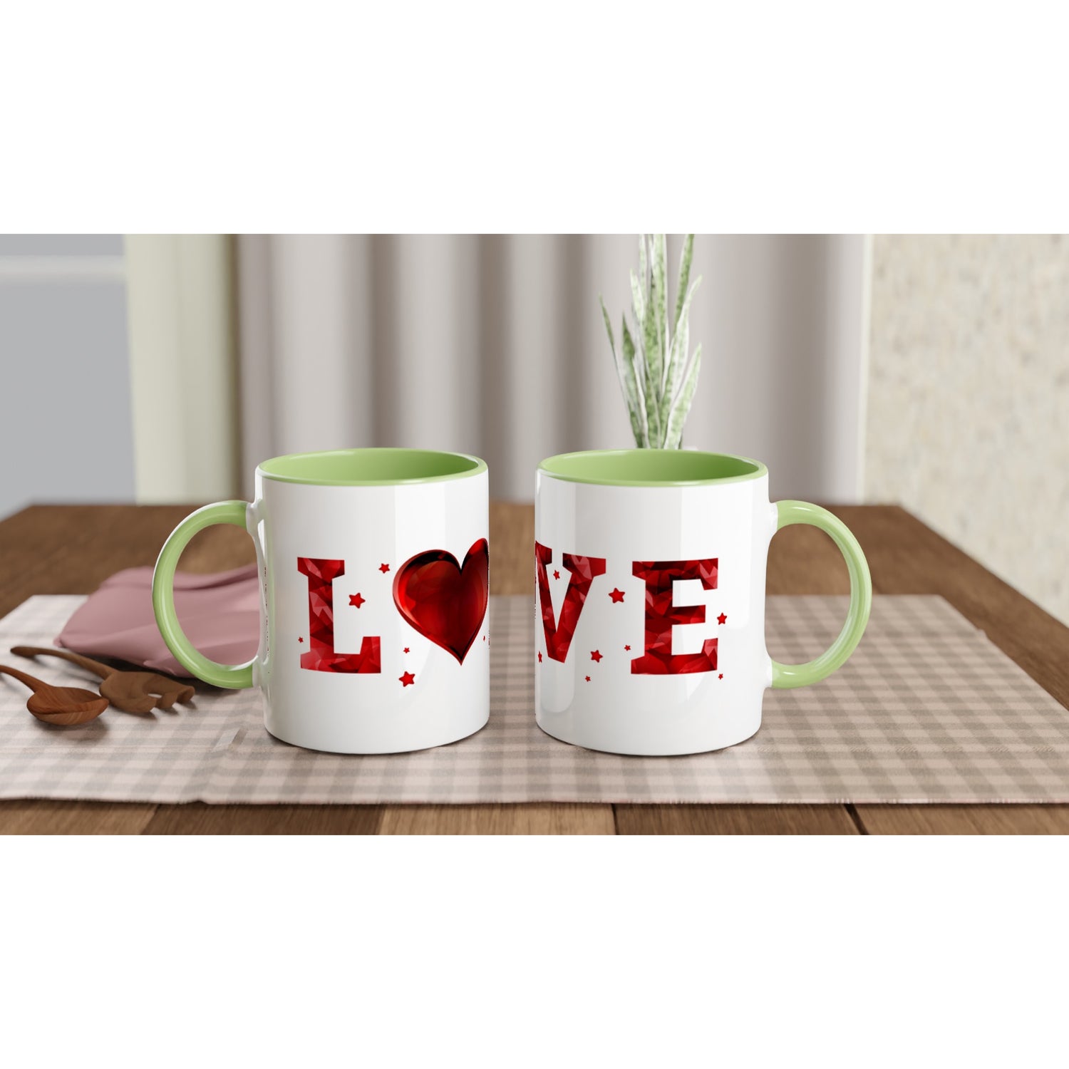 White Ceramic Mug with Color Inside, Love, Valentine&