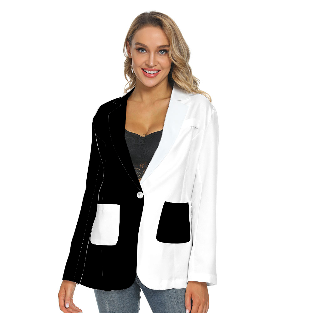 Womens Casual Suit Blazer Coat Fashion Light Coat Half black half white Home-clothes-jewelry